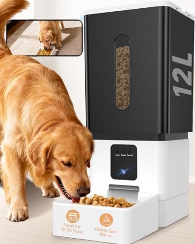 Large Breed Automatic Dog Feeder: 12L/50 Cups with HD 1080P Camera for 20 Days Feeding- 5G WiFi Anti-Clog Timed Dog Feeder for…
