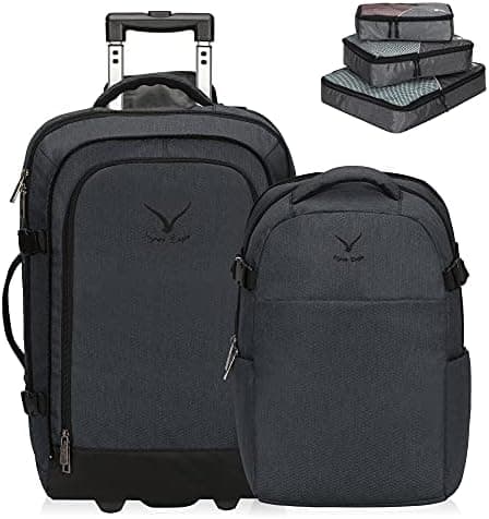 Hynes Eagle 2 in 1 Travel Backpack 22 inches Carry on Luggage 63L Rolling Backpack for Men Women with Packing Cubes 3PCS Set