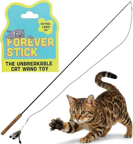Forever Stick - The Unbreakable Cat Wand Toy, Durable Cat Toy Wand, Extra Long Cat String Toy, Cat Fishing Pole Toy for Bored…