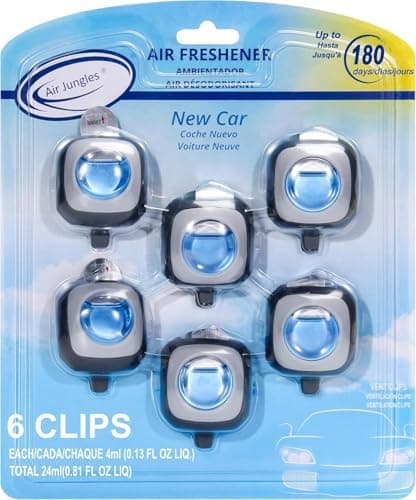 Air Jungles New Car Scent Car Air Freshener Vent Clip, 6 Count Long Lasting Up to 180 days, Natural Essential…