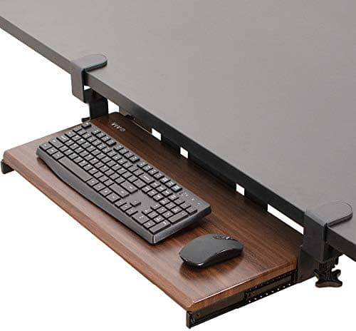 VIVO Large Clamp-on Computer Keyboard and Mouse Under Desk Slider Tray, 27 x 11 inch Pull Out Platform Drawer, Dark Wood…