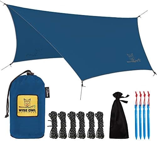 Wise Owl Outfitters Hammock Rain Fly – Waterproof Camping Tarp Cover with Tent Stakes & Carry Bag, Ultralight Shelter for…