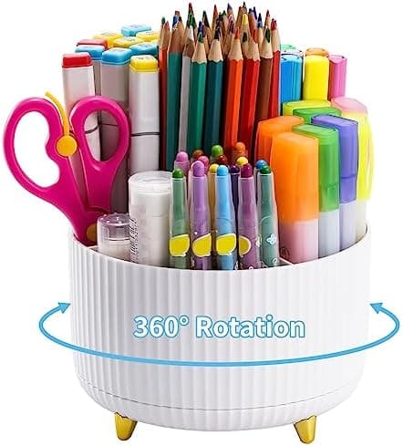 Marbrasse Desk Organizer, 360-Degree Rotating Pen Holder, Desk…