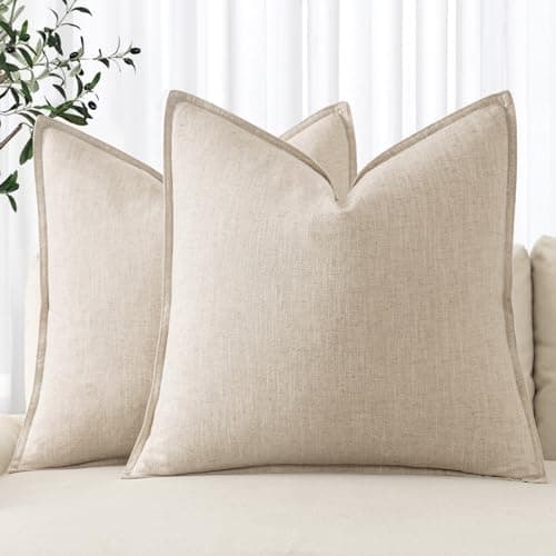 MIULEE Decorative Linen Pillow Covers 20x20 Inch Natural Beige Boho Farmhouse Neutral Couch Throw Pillows for Bed Pack of 2…
