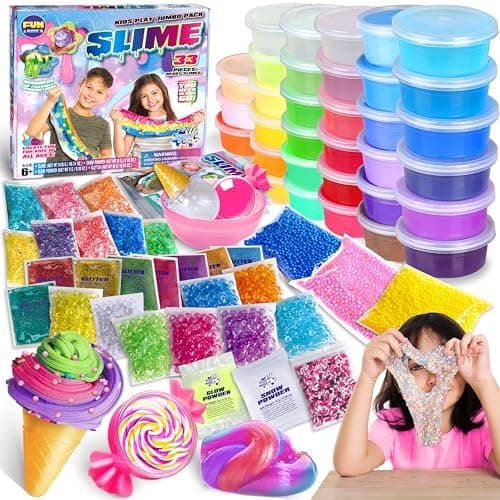 33 Cups Jumbo Slime Kit for Kids, FunKidz Premade Ultimate Slime Pack to DIY Soft, Cloud, Clear, Butter…