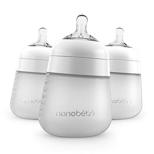 Nanobebe Flexy Silicone Baby Bottle, Anti-Colic, Natural Feel, Non-Collapsing Nipple, Non-Tip Stable Base, Easy to Clean, 3-Pack…
