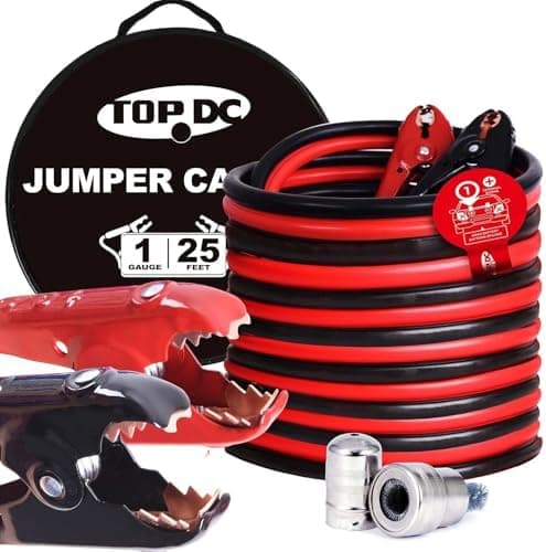 TOPDC 1 Gauge 25 Feet Jumper Cables for Car, SUV and Trucks Battery…