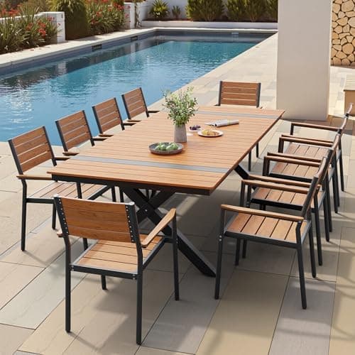 Pellebant 11 Piece Patio Table and Chairs Set, Aluminum Outdoor Dining Set with Umbrella Hole, 94" Dining Table & Stackable…