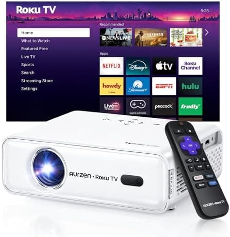 Aurzen Roku TV Smart Projector with Wifi and Bluetooth, Roku Streaming Experience Built-in, 1080P FHD, DoIby…