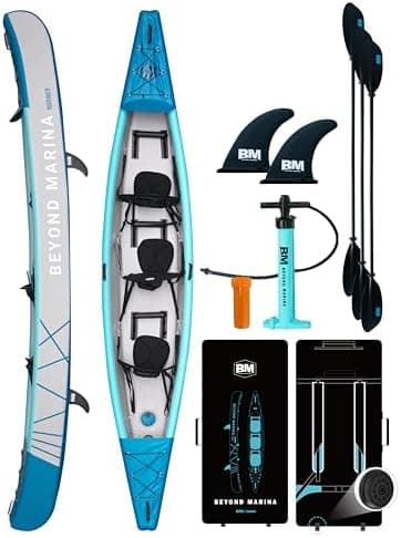 BEYOND MARINA Inflatable Kayak 1 & 2 & 3 Person Adult- Full Drop Stitch Kayak with Aluminum Paddles, Seats, Footrests, Pump, Fins