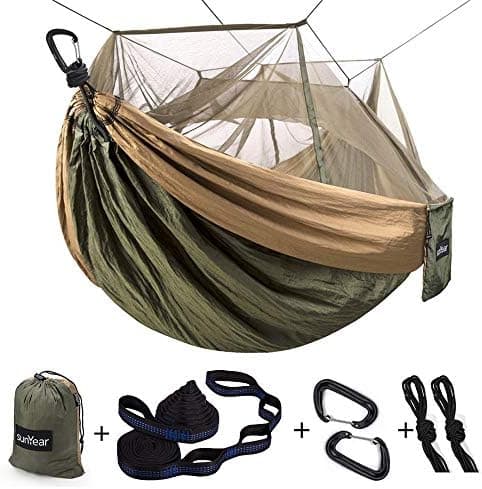 Sunyear Camping Hammock, Portable Single & Double Hammock with Net, 2 Person Hammock Tent with 2 * 10ft Straps, Best for Outdoor…