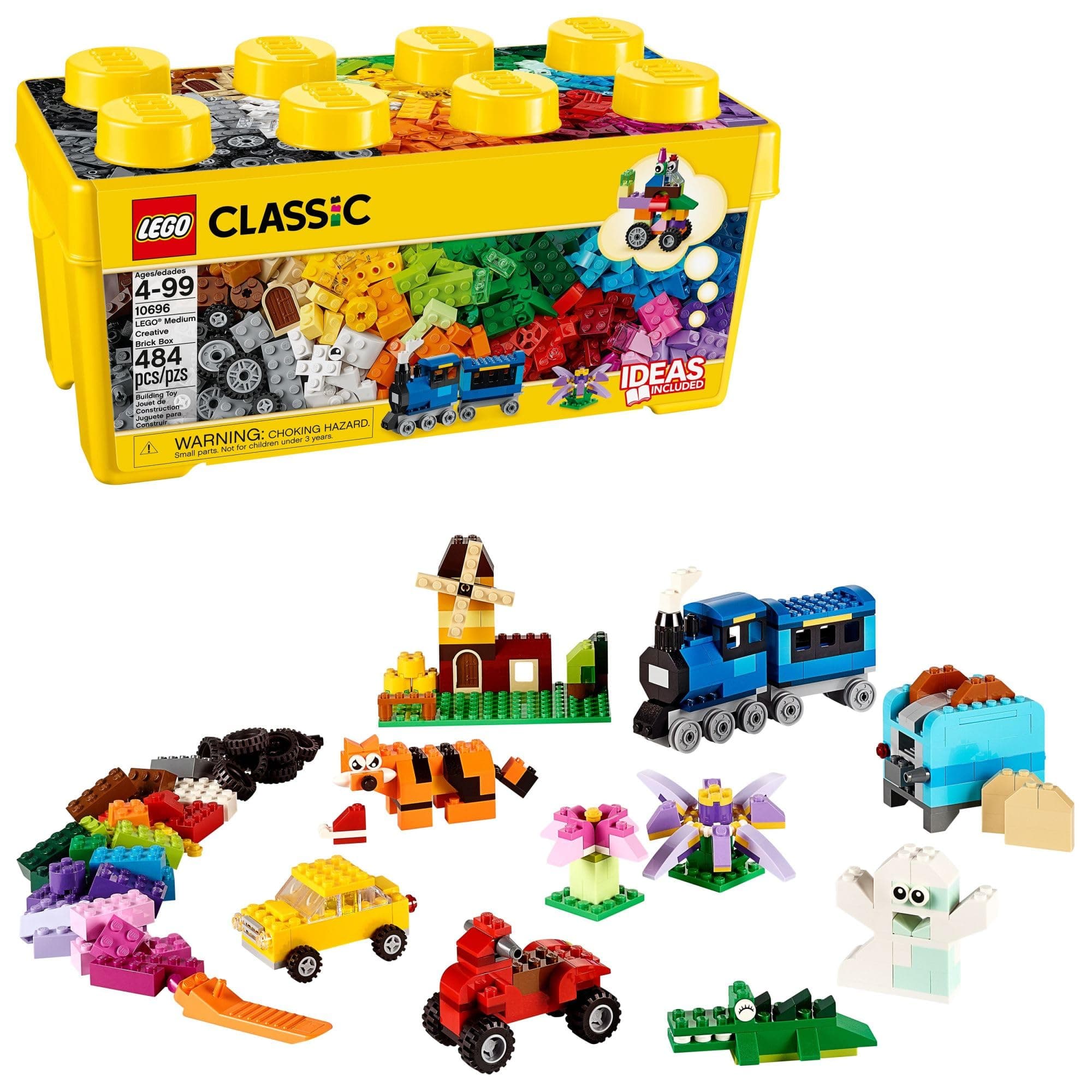 LEGO Classic Medium Creative Brick Box 10696 Building Toy Set - Featuring Storage, Includes Train, Car, and a Tiger Figure, and…