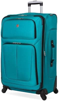 SwissGear Sion Softside Expandable Spinner Luggage Durable Lightweight Travel Suitcase, Teal, Checked-Large