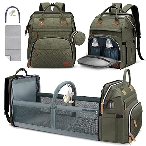 DERJUNSTAR Diaper Bag Backpack, Large Baby Bag with Changing Pad, Thick Padded Back & Straps, Laptop Compartment, Waterproof…