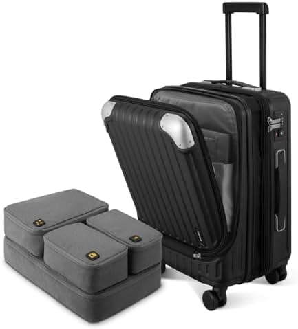 LEVEL8 Grace Carry on Luggage with Front Compartment, 20 Inch Expandable Hardside Suitcases with Wheels, Abs+Pc Harshell Spinner…