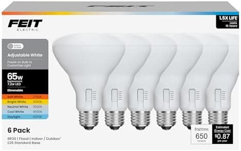Feit Electric BR30 LED Flood Light Bulb, 65W Equivalent, Dimmable, 5CCT, Adjustable White, 650 Lumens…