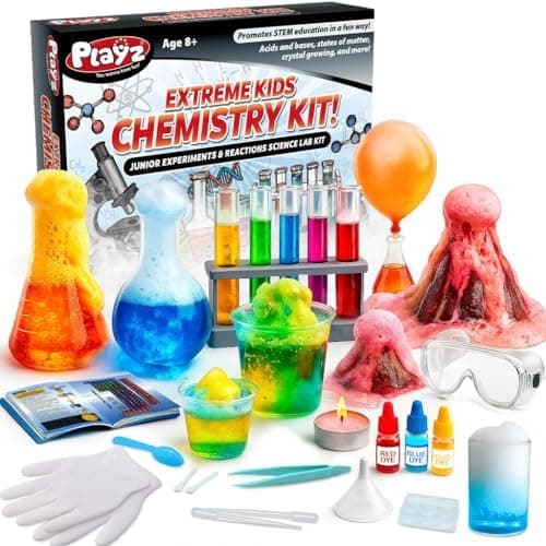Playz Extreme Chemistry Set – 52 Unique Experiments, Science Kits for Kids Age 8-12, Lab Gear, Volcano…
