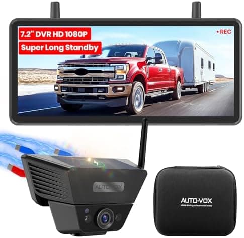AUTO VOX Wireless Backup Camera Solar Magnetic: with 7.2" DVR 1080P 2 Split Recording Monitor, Dual Antenna Stable Signal,IP69K &…