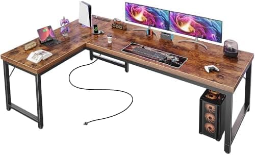 Huuger 63 Inch L Shaped Desk with Power Outlets and USB-C Port, 0.95 Inch Thicker Desktop, Reversible Computer Desk, Larger…