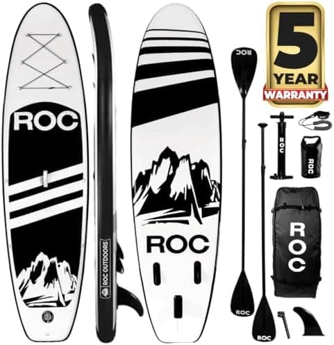 Roc Inflatable Stand Up Paddle Board with Premium SUP Paddle Board Accessories, Wide Stable Design…
