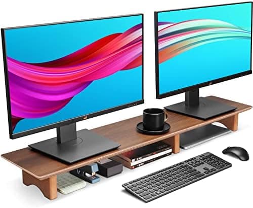 Aothia Solid Wood Dual Monitor Stand Riser for Desk, 43 Inch Black…