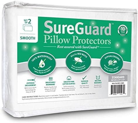 Set of 2 Standard Size SureGuard Pillow Protectors - 100% Waterproof…