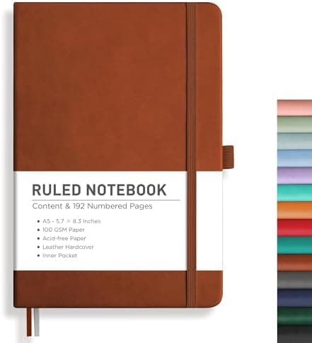 RETTACY Lined Journal Notebook, 192 Numbered Pages, A5 Medium Size…