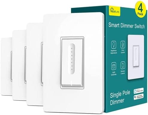TREATLIFE Smart Dimmer Switch 4 Pack, Single Pole Smart Switch Works with Alexa and Google Home, Neutral Wire Required, 2.4GHz…