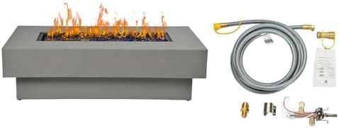 48-inch Fire Table with Natural Gas Conversion Kit, 50,000BTU Outdoor Modern Patio Fire Pit Table w/Rectangular Burner Lid, Glass…