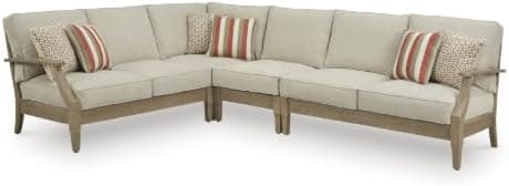 Signature Design by Ashley 4-Piece L-Shape Clare View Outdoor Sectional, Patio Conversation Furniture Set, Eucalyptus Wood with…