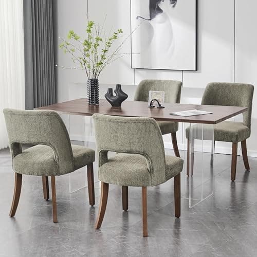 VKNOW Wooden Dining Chairs Set of 4, Modern Fabric Upholstered Dining Room Chair Kitchen Chairs, Farmhouse Dinner Chair for…