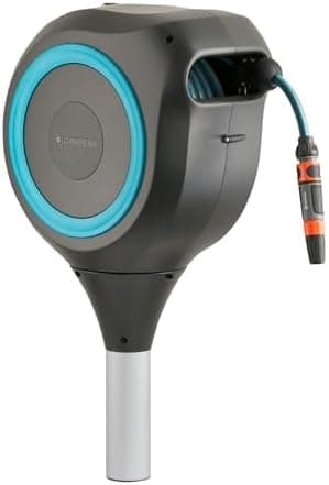 GARDENA Automatic Retractable Garden Hose Reel - 66 Feet - 360 Degree Swivel Outdoor Hose Reel with Metal Spike Base - Auto…