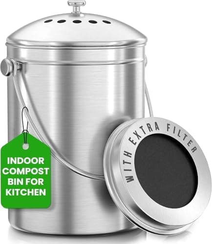 Utopia Kitchen Countertop Compost Bin Kitchen with Charcoal Filter -1.3gallon Stainless Steel Kitchen Compost Bin Countertop…