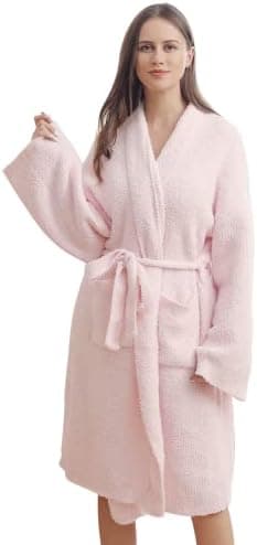 bearberry Hoodless Robe Cozy Robe Lightweight Soft Plush Bathrobe with Pockets for Women