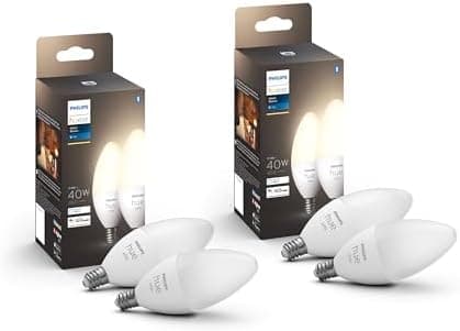 Philips Hue Smart 40W B39 Candle-Shaped LED Bulb - Soft Warm White…