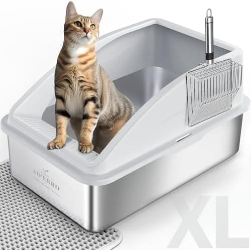 Stainless Steel Litter Box | XL Enclosed Cat Litter Boxes with Lid for Big Cats | High Sided, Anti-Urine Leakage | Non-Stick…