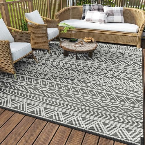 MontVoo Outdoor Rug Carpet Waterproof 5x8 Outdoor Patio Rug Mat Reverisble Plastic Straw Outdoor Rug for RV Camping Picnic Beach…