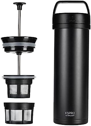 ESPRO Go P0 Ultralight French Press Coffee Maker for Travel, Vacuum Insulated Stainless Steel, 16 Ounces…