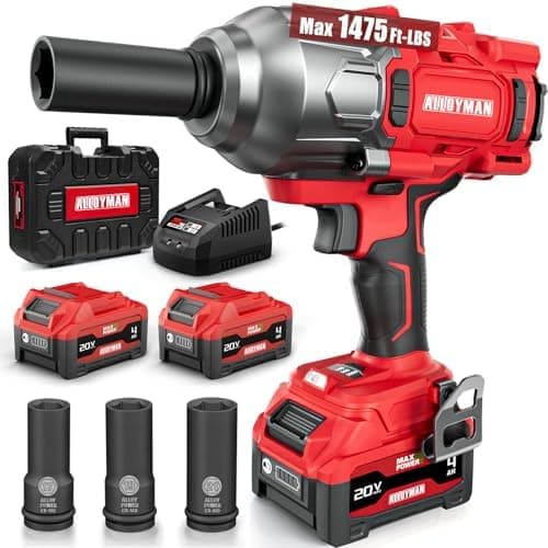Alloyman Cordless Impact Wrench, 1475Ft-lbs (2000N.m) 1/2 High Torque Brushless Impact Gun, 20V Power Impact Driver, 2*4000mAh…