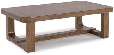 Signature Design by Ashley Cabalynn Modern Coffee Table with Solid Wood Frame, Light Brown