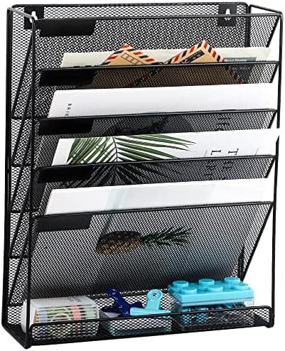 EASEPRES Desk File Organizer Mesh 6-Tier, Hanging Wall Mount Document Organization Stand, Desktop Vertical Mail Paper Folder…