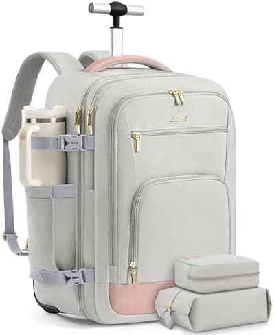 LOVEVOOK 50L Rolling Backpack with Wheels, 18 Inch Carry On Luggage for Women, Water Resistant…
