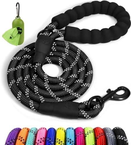 Taglory Rope Dog Leash 6 FT with Comfortable Padded Handle, Highly Reflective Threads Leash and Anti-Tangle Clip for Walking…