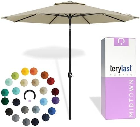 Midtown Umbrellas - 10-Year-No-Fade 9 Ft Patio Umbrella with Terylast Fabric, Auto-Tilt Aluminum Frame and 8 Reinforced Ribs for…