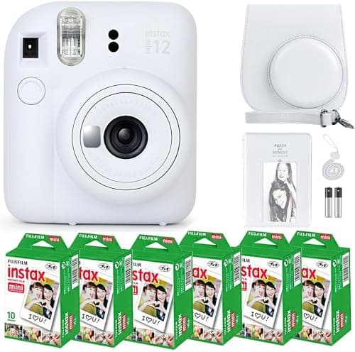 Fujifilm Instax Mini 12 Instant Camera Clay White and Fuji Film Value Pack (60 Sheets) Bundle with Sturdy…