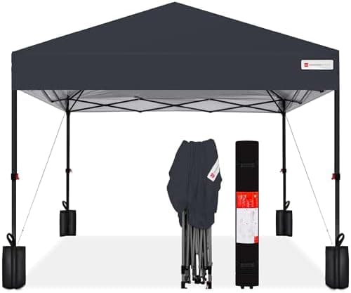 Best Choice Products 10x10ft Pop Up Canopy Tent, Outdoor Shade, 1 Person 1 Minute Set Up, Carry Case, 4 Weight Bags - Gray
