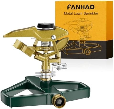 FANHAO Heavy Duty Pulsating Impact Lawn Sprinkler with Metal Base, 100% Metal 360°Adjustable Circular Zinc Impulse Sprinkler for…
