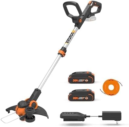 WORX Cordless String Trimmer & Lawn Edger, 12'' Electric Weed Wacker with Command Feed, 20V Weed Eater with 5.5 LBS, 2 Batteries…