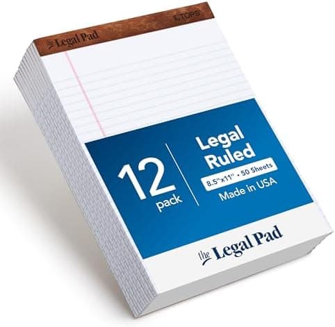 TOPS 8.5 x 11 3/4 Legal Pads, 12 Pack, The Legal Pad Brand, Wide Ruled, White Paper, 50 Sheets Per Writing Pad, Made in the USA…