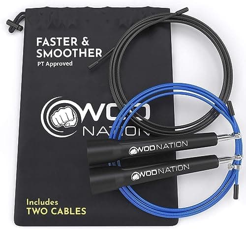WOD Nation Adjustable Speed Jump Rope For Men, Women & Children - Blazing Fast Fitness Skipping…
